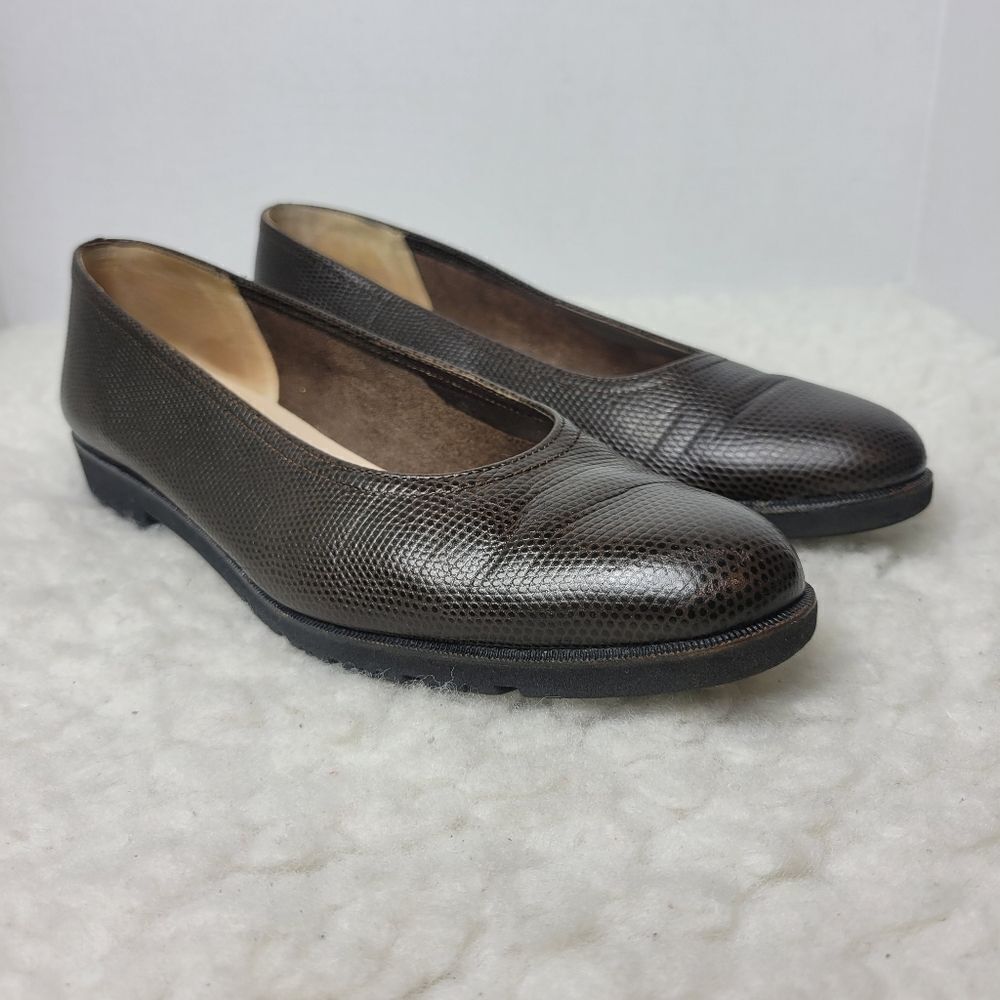 Salvatore Ferragamo Women's Ballet Size 9B Brown Snake Print Flats Shoes